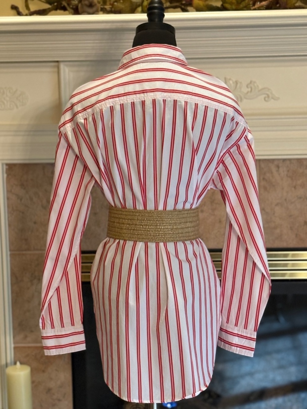 LAUREN RALPH LAUREN Relaxed Fit Striped Broadcloth Shirt White & Red Sz M - Picture 5 of 9